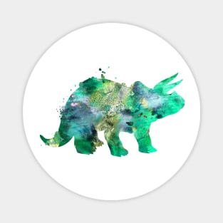 Green and Gold Triceratops Watercolor Painting Magnet